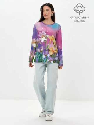 Лонгслив женский. Хлопок / Сказочные Ирисы