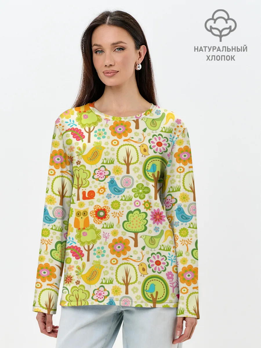 Лонгслив женский. Хлопок / Летний Орнамент