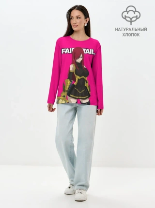 Лонгслив женский. Хлопок / Эльза на розовом фоне