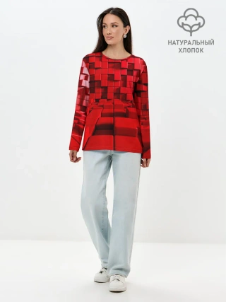 Лонгслив женский. Хлопок / 3D кубики