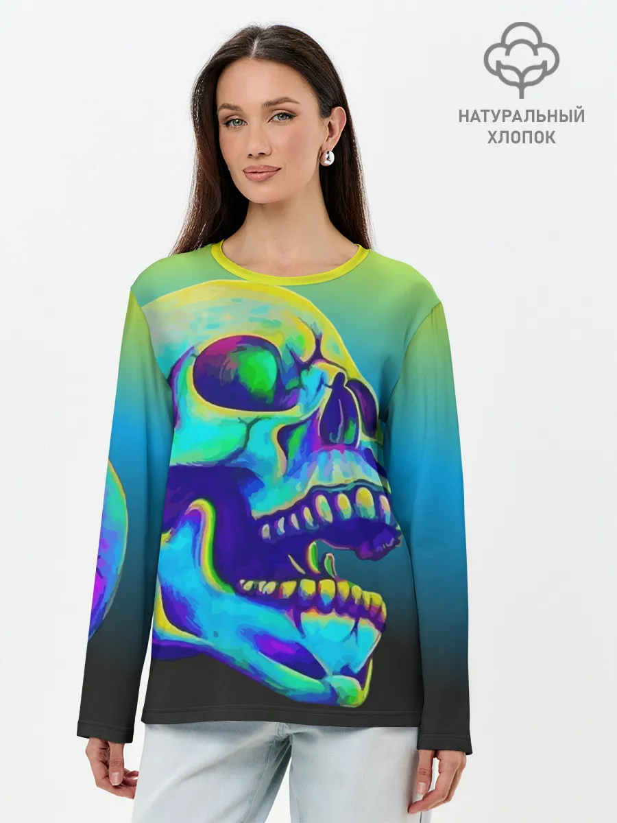 Лонгслив женский. Хлопок / Neon skull