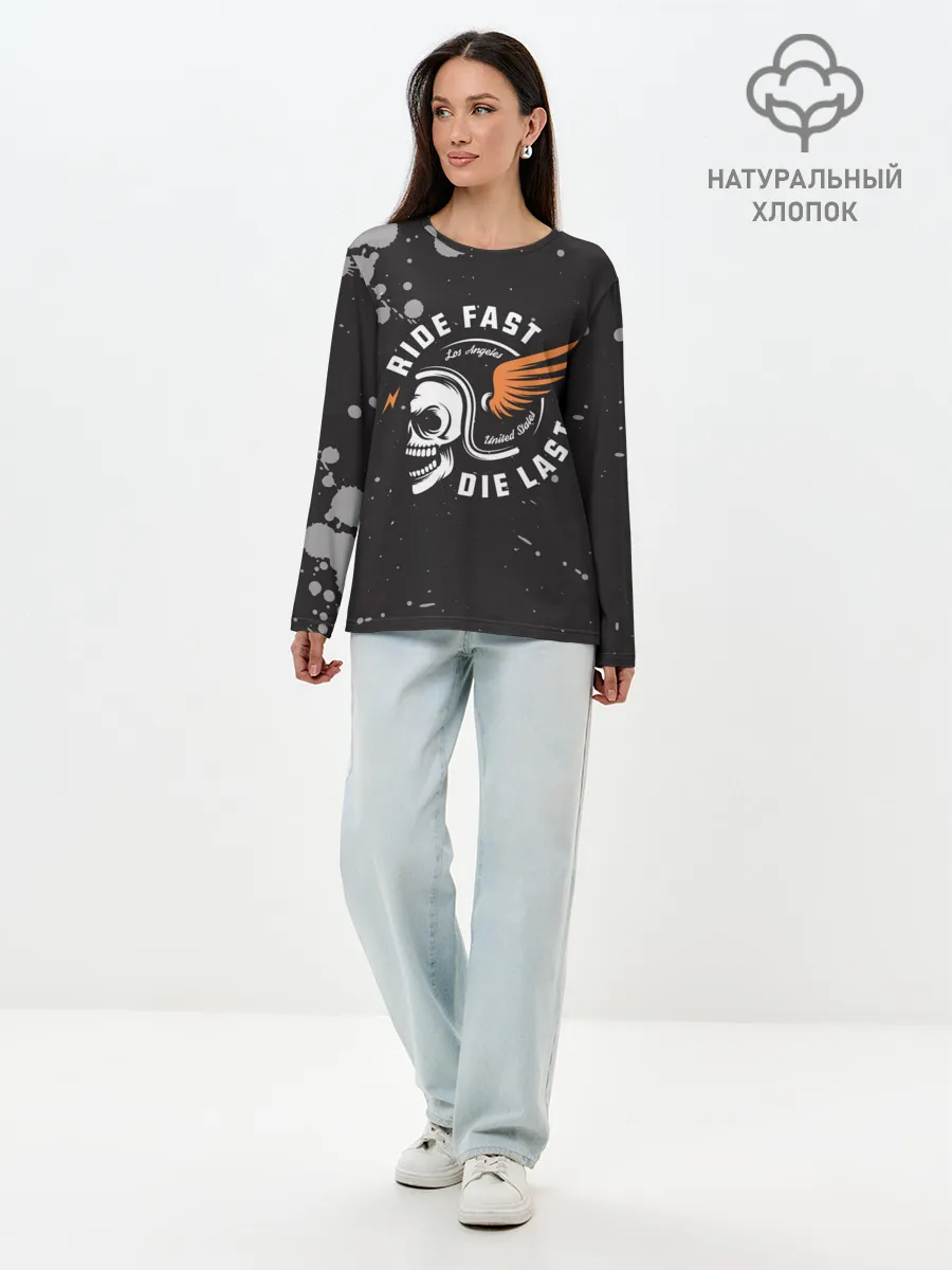 Лонгслив женский. Хлопок / RIDE FAST - DIE LAST | МОТО ЖИЗНЬ