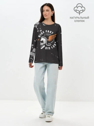 Лонгслив женский. Хлопок / RIDE FAST - DIE LAST | МОТО ЖИЗНЬ
