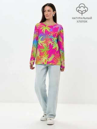Лонгслив женский. Хлопок / ПАЛЬМЫ / ТРОПИКИ