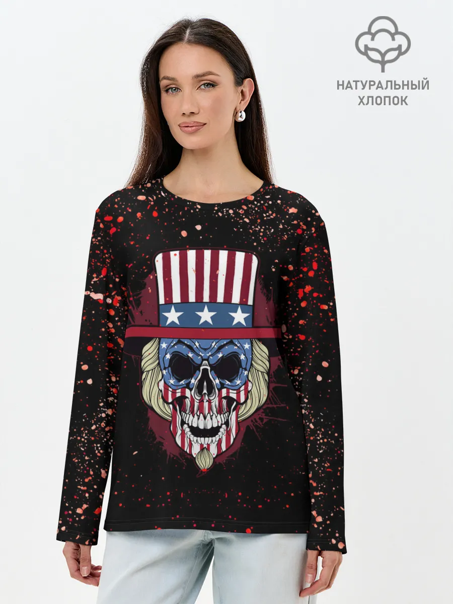 Лонгслив женский. Хлопок / Американский череп | American Skull