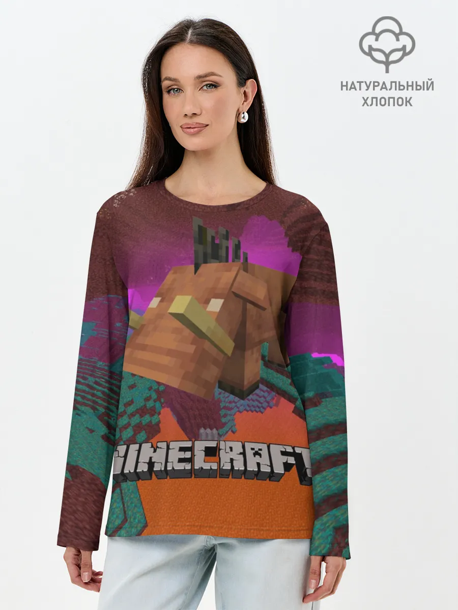 Лонгслив женский. Хлопок / Майнкрафт | Minecraft Hoglin