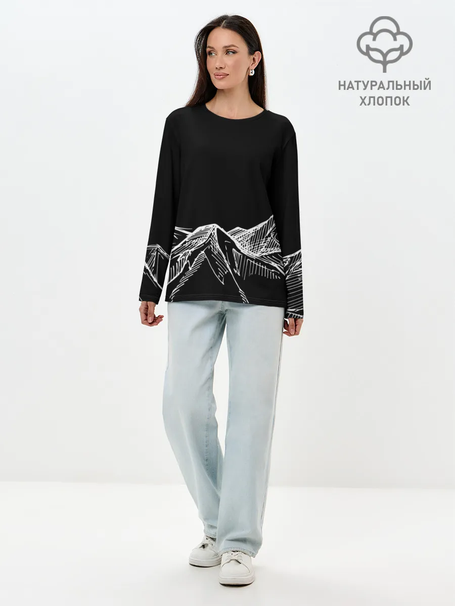 Лонгслив женский. Хлопок / Горы