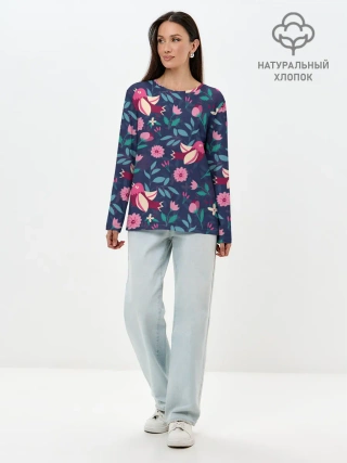 Лонгслив женский. Хлопок / Арт джунгли
