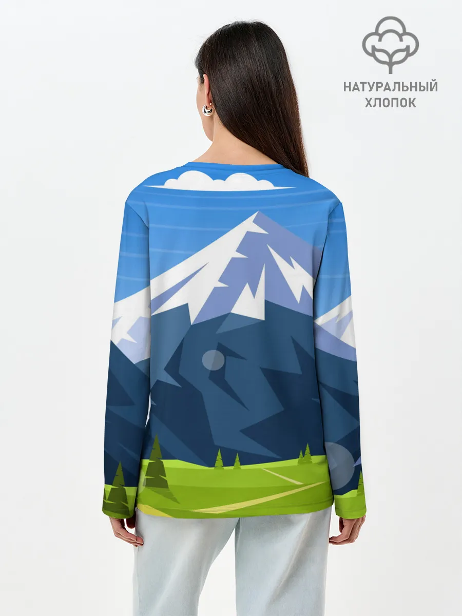 Лонгслив женский. Хлопок / Горы пейзаж природа вектор