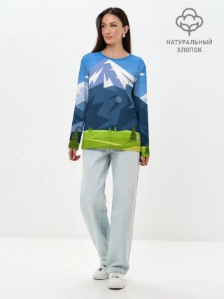 Лонгслив женский. Хлопок / Горы пейзаж природа вектор