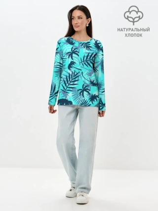 Лонгслив женский. Хлопок / ТРОПИЧЕСКИЕ ПАЛЬМЫ.