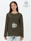 Лонгслив женский. Хлопок / Батарейка заряд чашка кофе