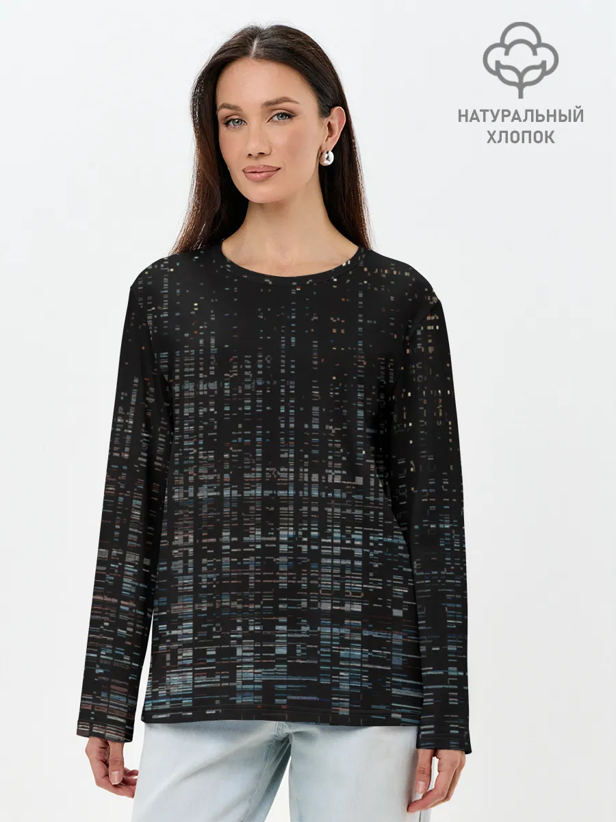 Лонгслив женский. Хлопок / Глитч помехи ошибка текстура