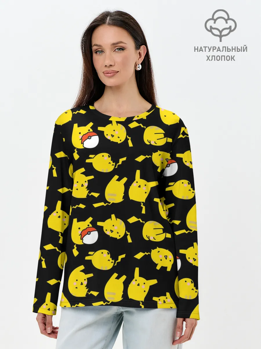 Лонгслив женский. Хлопок / Пикачу