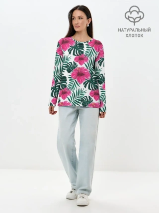 Лонгслив женский. Хлопок / Гавайский гибискус
