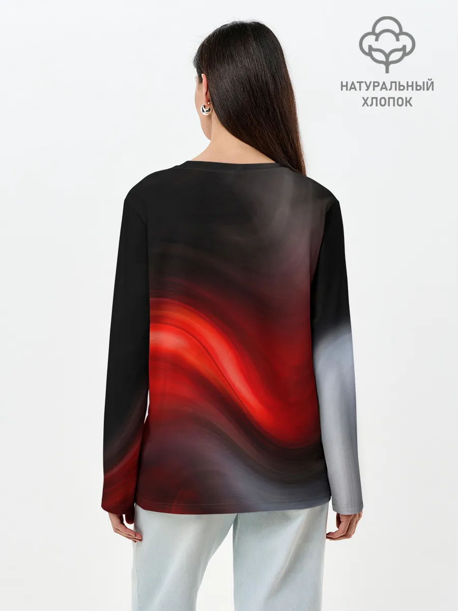 Лонгслив женский. Хлопок / BLACK RED WAVES | АБСТРАКЦИЯ