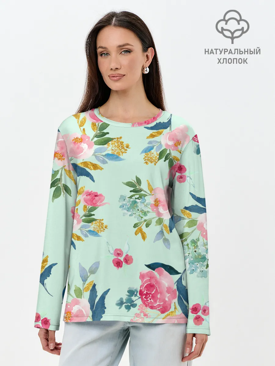 Лонгслив женский. Хлопок / Цветы