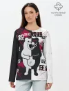 Лонгслив женский. Хлопок / monokuma с пупком и иероглифами