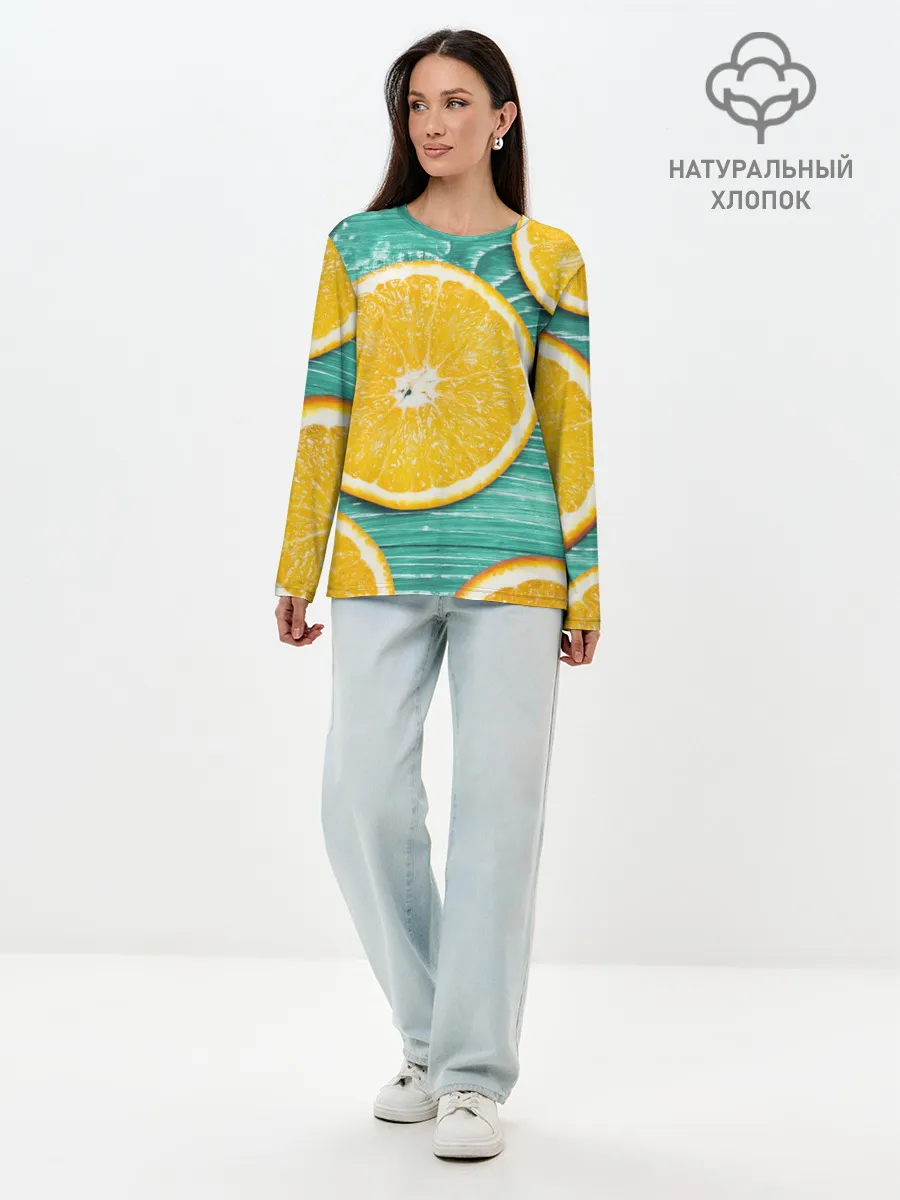 Лонгслив женский. Хлопок / Апельсины