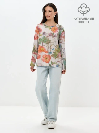 Лонгслив женский. Хлопок / Цветы