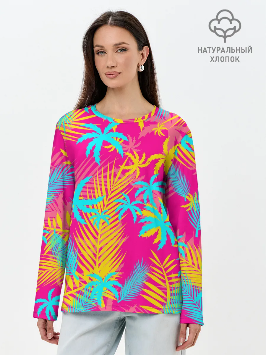 Лонгслив женский. Хлопок / НЕОНОВЫЕ ПАЛЬМЫ / НЕОН / NEON