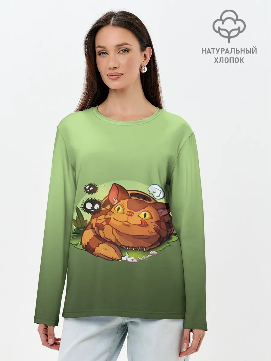 Лонгслив женский. Хлопок / Catbus Studio Ghibli Котобус