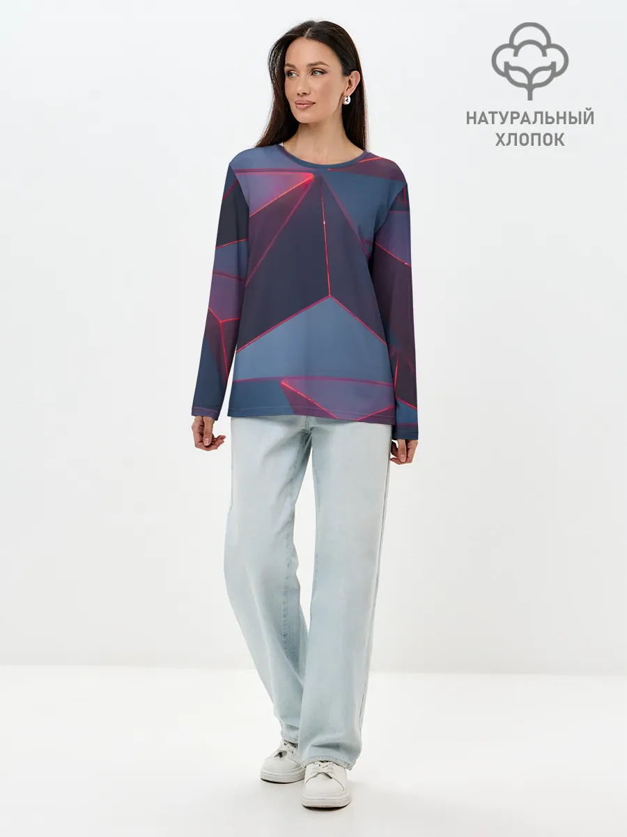 Лонгслив женский. Хлопок / Неоновый треугольник.