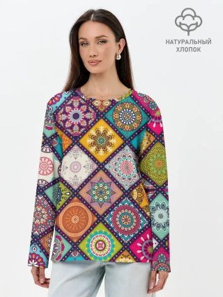 Лонгслив женский. Хлопок / Узоры мандалы