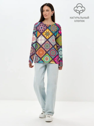 Лонгслив женский. Хлопок / Узоры мандалы