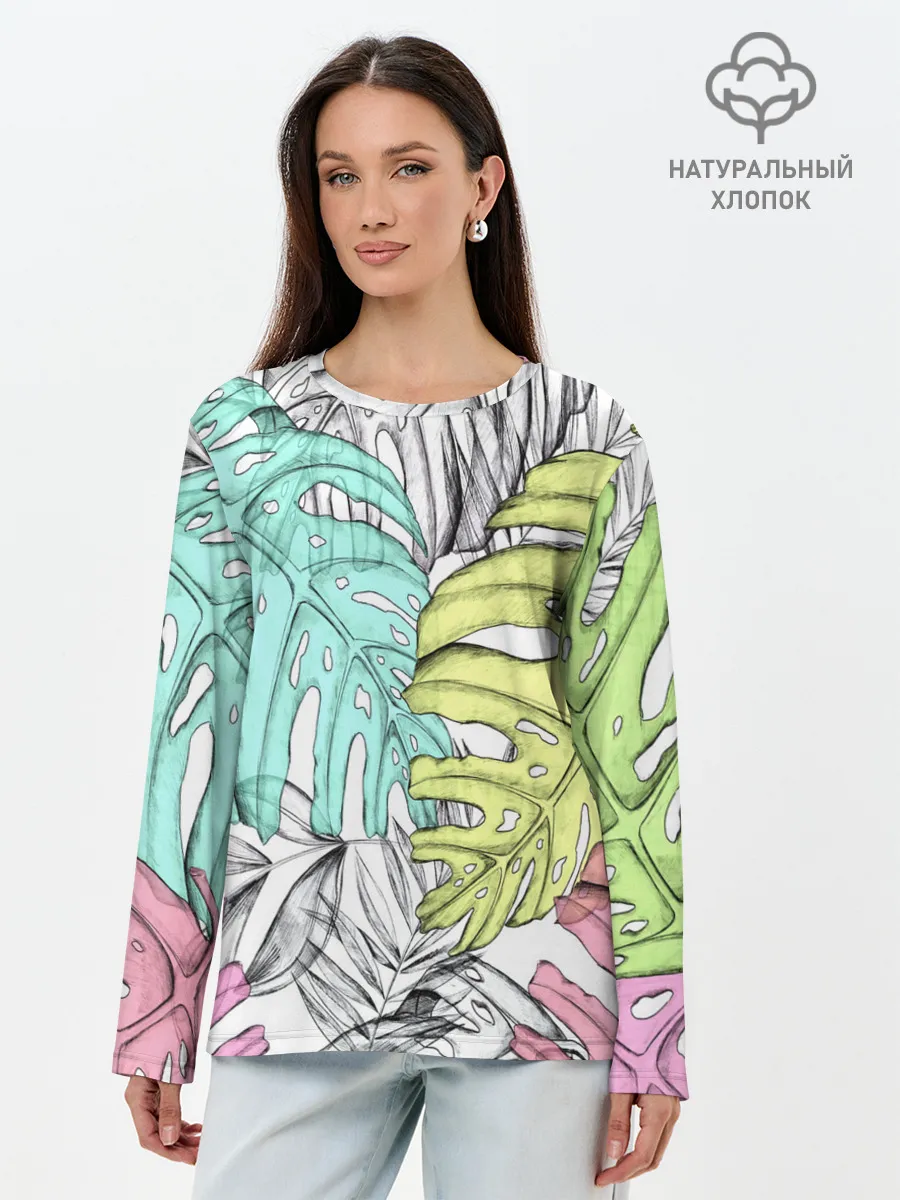 Лонгслив женский. Хлопок / ТЕКСТУРА ТРОПИКИ