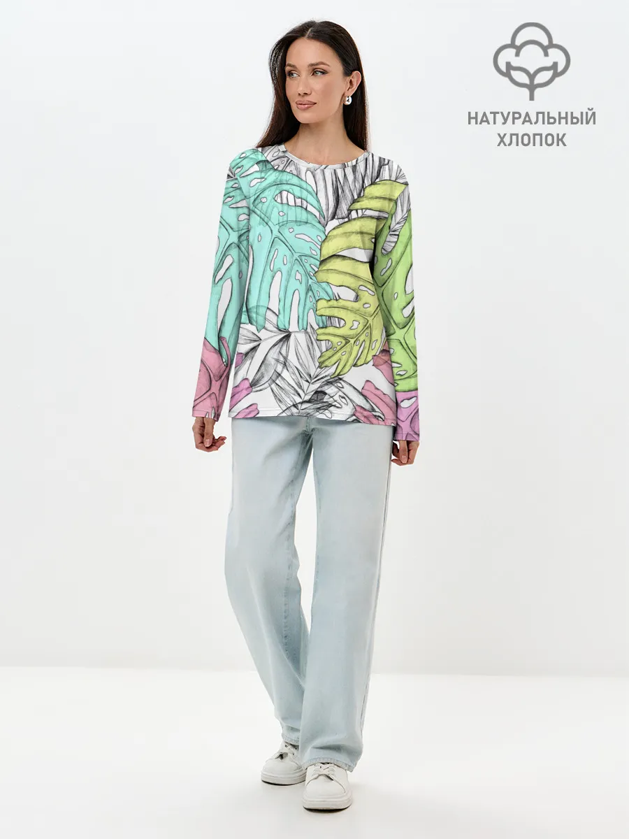 Лонгслив женский. Хлопок / ТЕКСТУРА ТРОПИКИ
