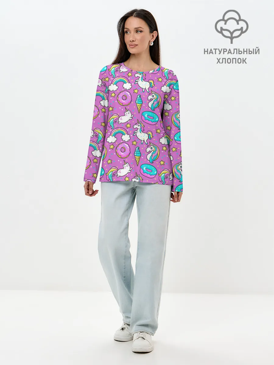 Лонгслив женский. Хлопок / Pink unicorn