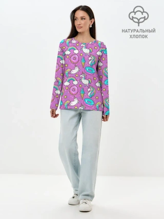 Лонгслив женский. Хлопок / Pink unicorn