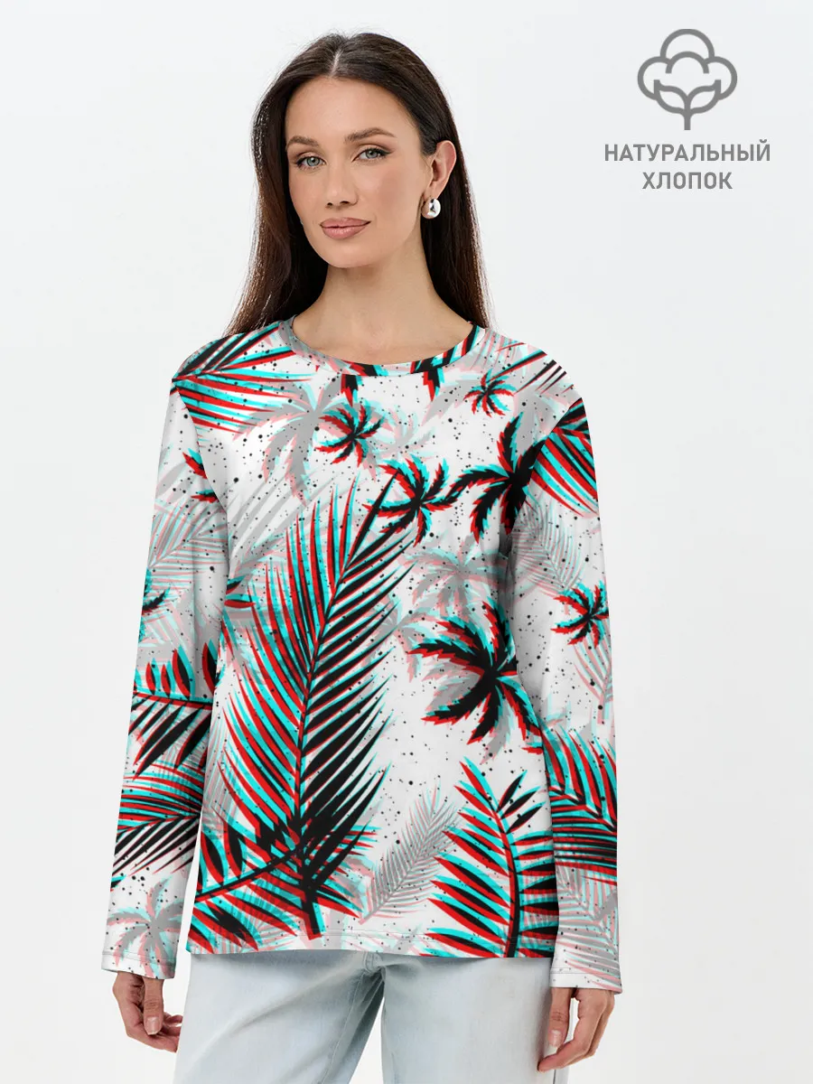 Лонгслив женский. Хлопок / ПАЛЬМЫ | TROPICAL GLITCH