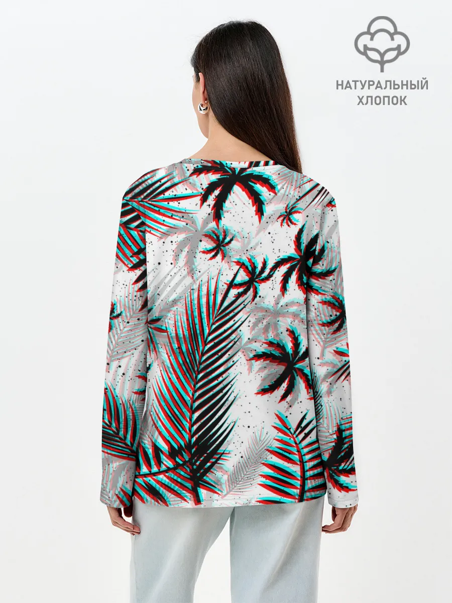 Лонгслив женский. Хлопок / ПАЛЬМЫ | TROPICAL GLITCH