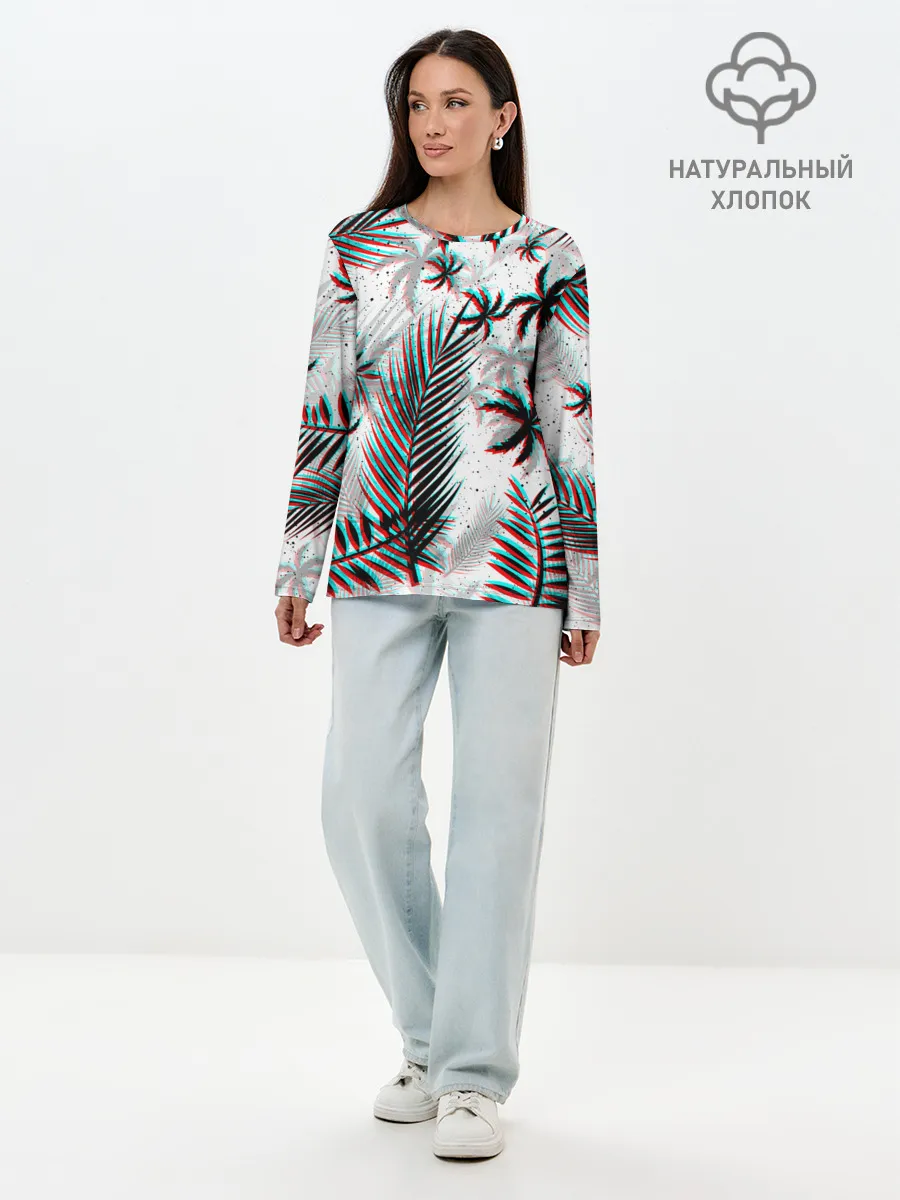 Лонгслив женский. Хлопок / ПАЛЬМЫ | TROPICAL GLITCH