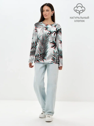Лонгслив женский. Хлопок / ПАЛЬМЫ | TROPICAL GLITCH