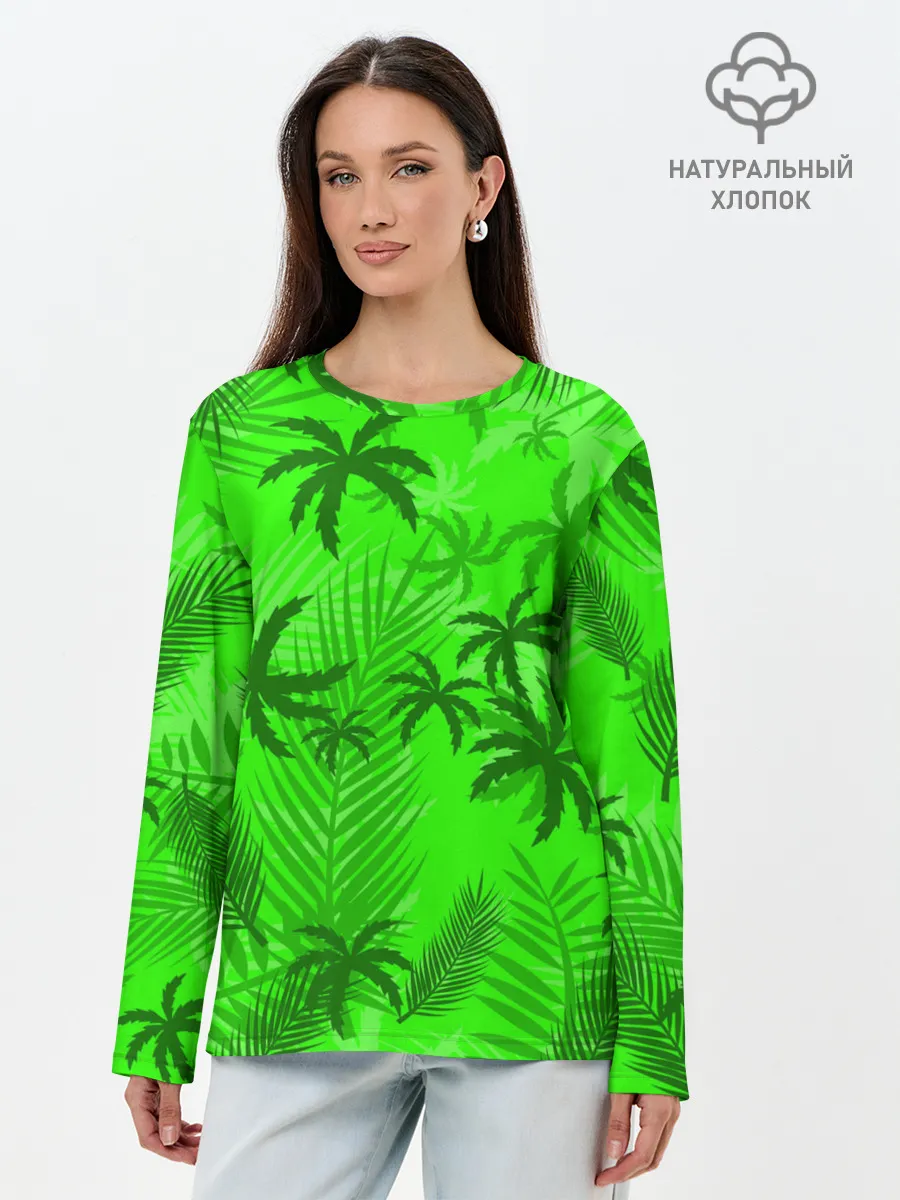 Лонгслив женский. Хлопок / ПАЛЬМЫ | ЛЕТО | TROPICAL