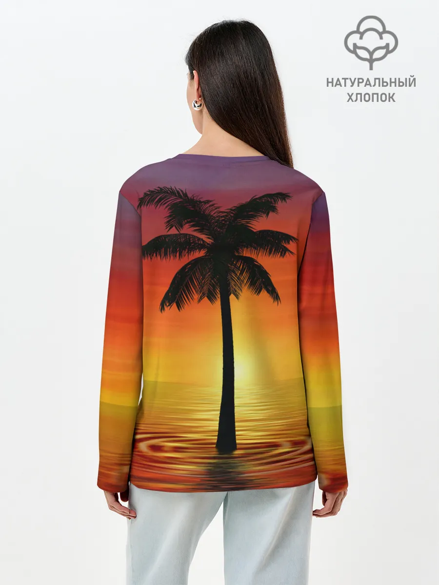 Лонгслив женский. Хлопок / ТРОПИЧЕСКИЕ ПАЛЬМЫ.