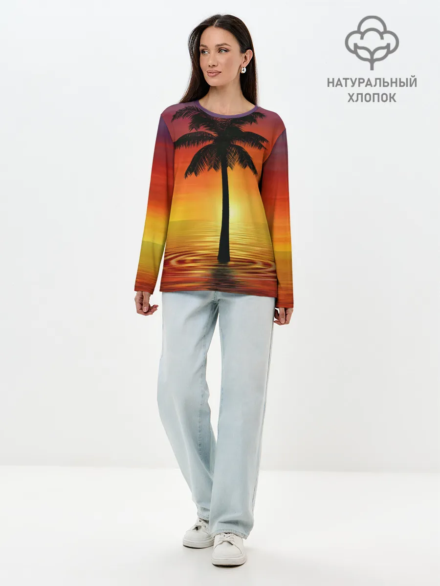 Лонгслив женский. Хлопок / ТРОПИЧЕСКИЕ ПАЛЬМЫ.