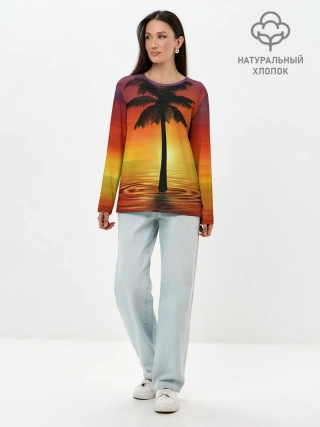 Лонгслив женский. Хлопок / ТРОПИЧЕСКИЕ ПАЛЬМЫ.