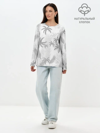 Лонгслив женский. Хлопок / ПАЛЬМЫ | ЛЕТО | TROPICAL