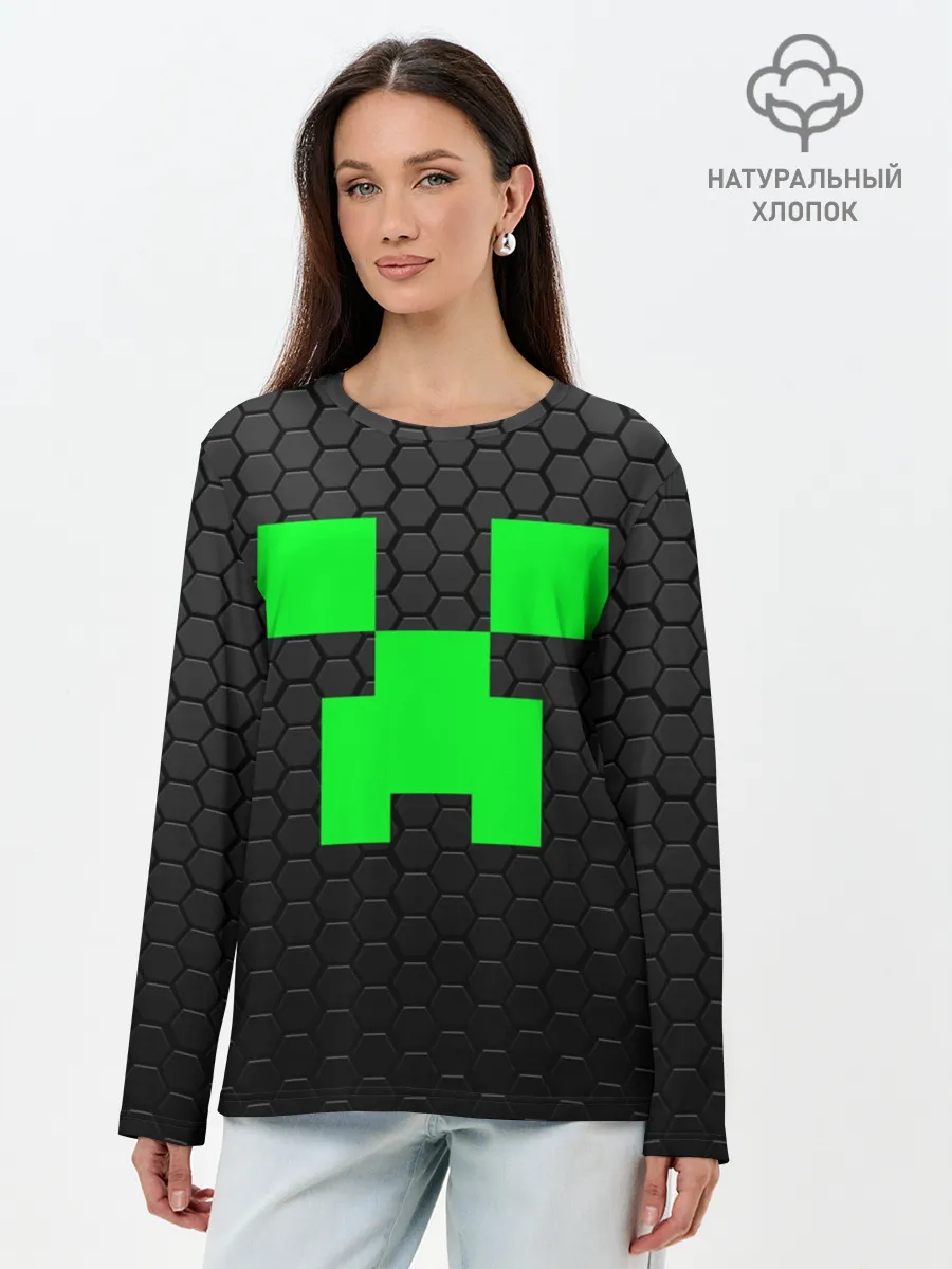 Лонгслив женский. Хлопок / MINECRAFT CREEPER | КРИПЕР МАЙНКРАФТ