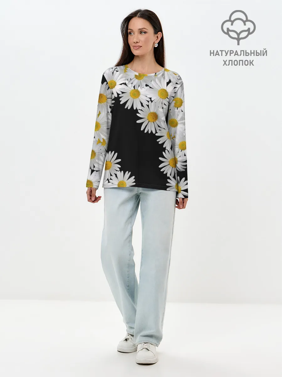 Лонгслив женский. Хлопок / Ромашковая россыпь