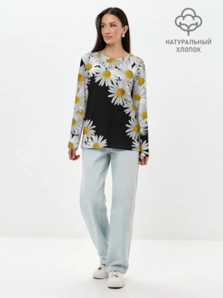 Лонгслив женский. Хлопок / Ромашковая россыпь