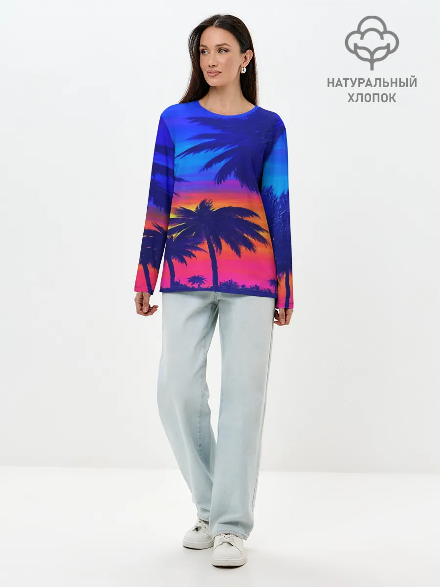 Лонгслив женский. Хлопок / ТРОПИКИ НЕОН