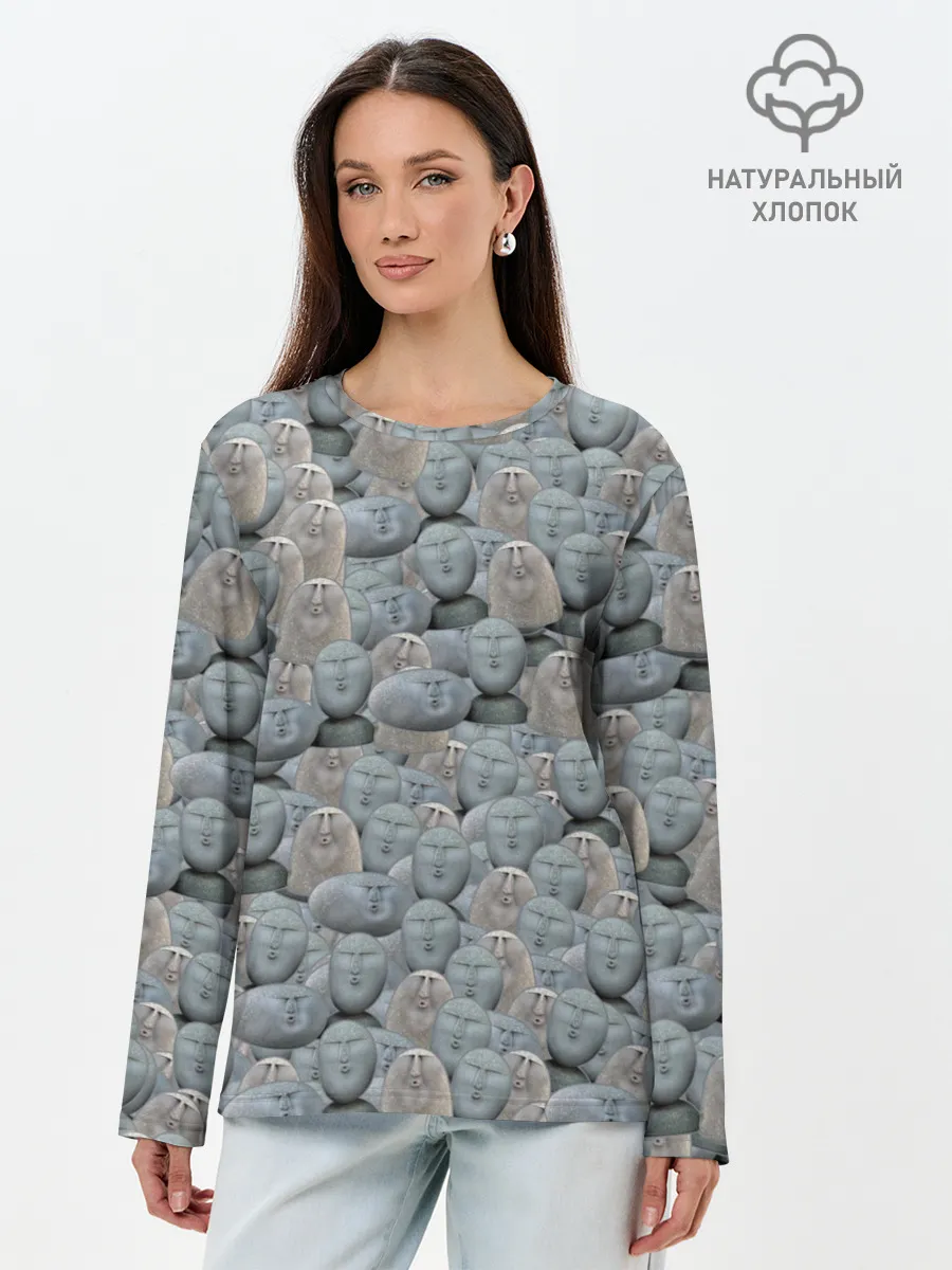 Лонгслив женский. Хлопок / Каменные лица 3D МЕМ 2020