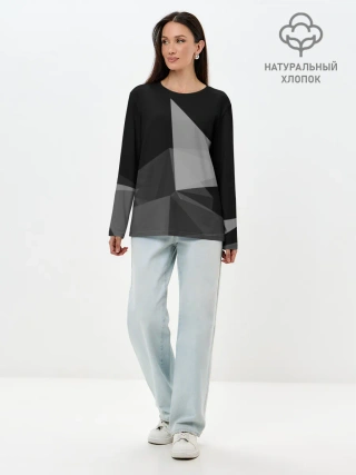 Лонгслив женский. Хлопок / Camo - Black & White