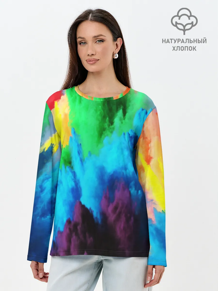 Лонгслив женский. Хлопок / РАЗНОЦВЕТНЫЕ КРАСКИ