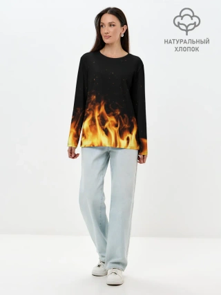 Лонгслив женский. Хлопок / Огонь